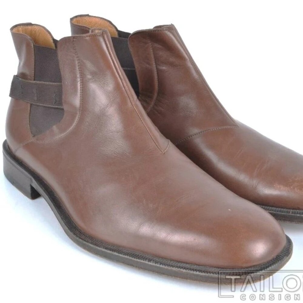 A.TESTONI Solid Brown Leather Mens Shoes Chelsea Ankle Boots - 9 F